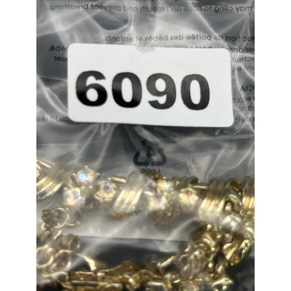 Vintage Aurora Borealis Rhinestone Choker Necklace Gold Tone Art Deco 15" - Picture 8 of 8